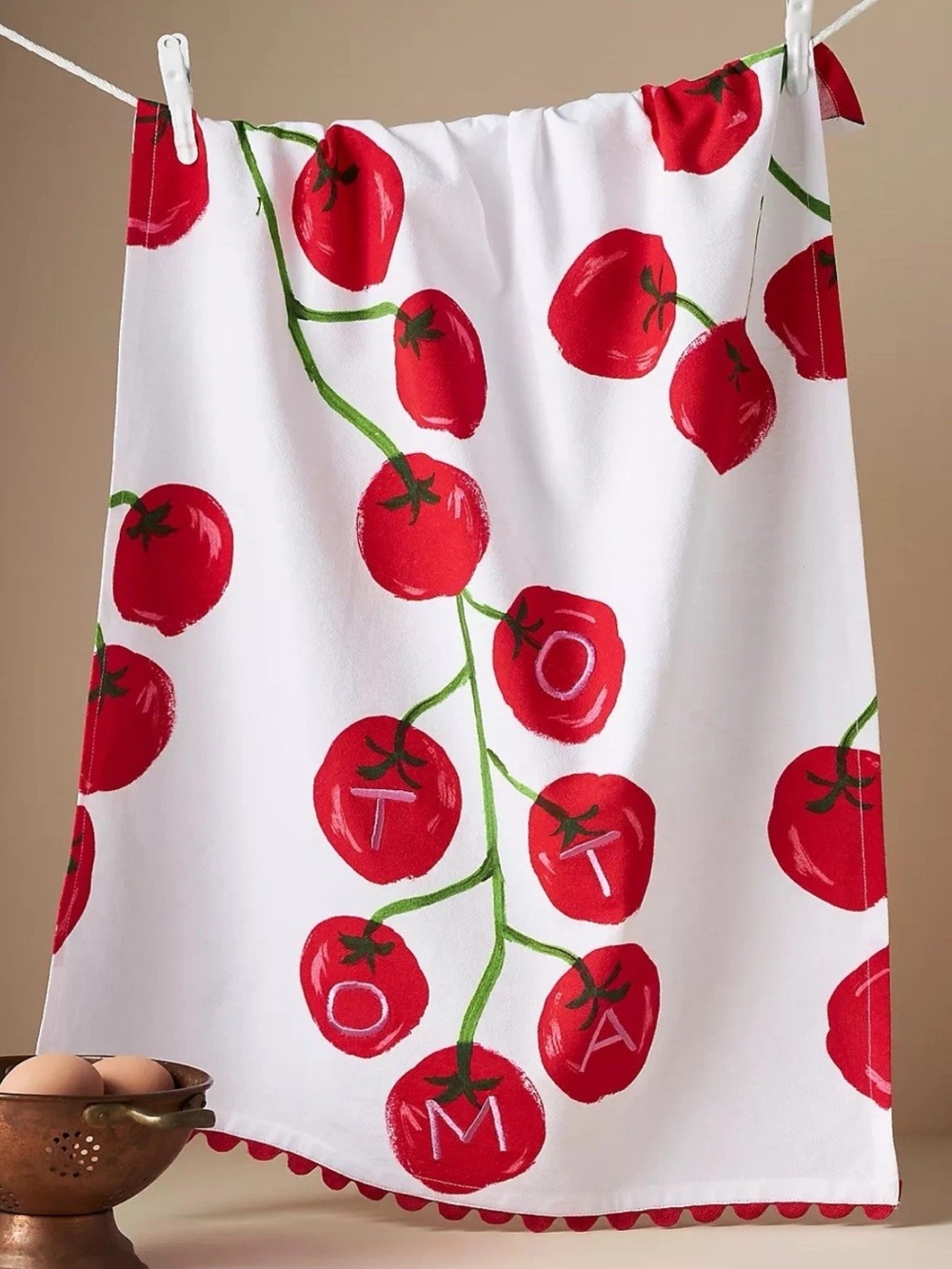 NWT Anthropologie Phthalo Ruth Tomato Embroidered Dish Towel